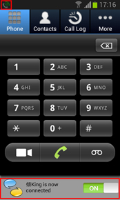 Slide the button to connect RoamSave then it will change to green, showing that all incoming/ outgoing calls are connected via RoamSave. Tips: The RoamSave icon will appear on your status bar.