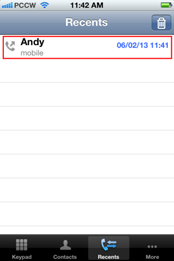  Select a number from your call log in the RoamSave application (RoamSave reads and presents your phone call log).