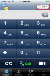 Slide the button to disconnect “KingKing” and the button will change to white, showing that all incoming/outgoing calls are connected via normal voice-call. When you leave the Wi-Fi hotspot, the system will disconnect”KingKing” automatically within one minute