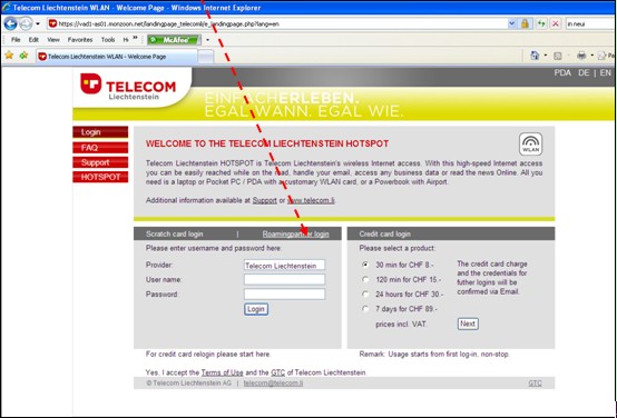 Wi-Fi connection via Telecom Liechtenstein in Liechtenstein