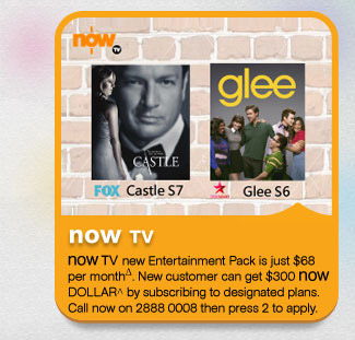 now TV
          now TV new Entertainment Pack is just $68 per monthΔ. New customer can get $300 now DOLLAR^ by subscribing to designated plans. Call now on 2888 0008 then press 2 to apply.
