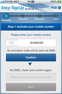 Enter the mobile number running the csl Easy TopUp app