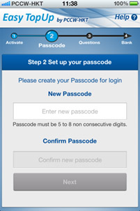 Enter a new passcode with 5 to 8 non-consecutive digits