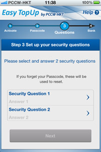 Select a security question from Security Question 1 and answer