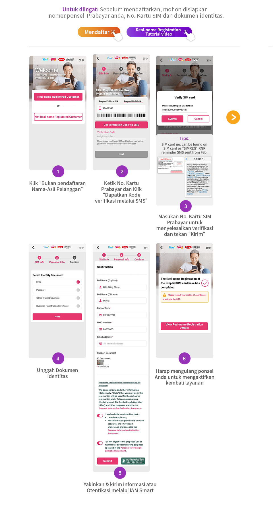 Kartu SIM prabayar Pendaftaran Nama-Asli