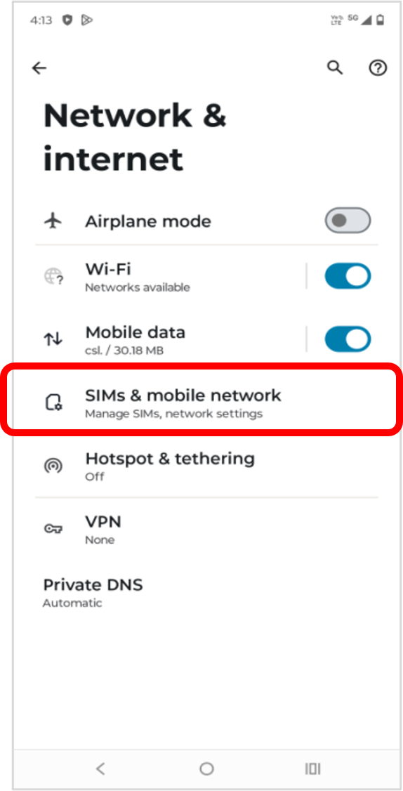 Select「SIMs & mobile network」
