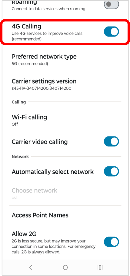 Turn On「4G Calling」