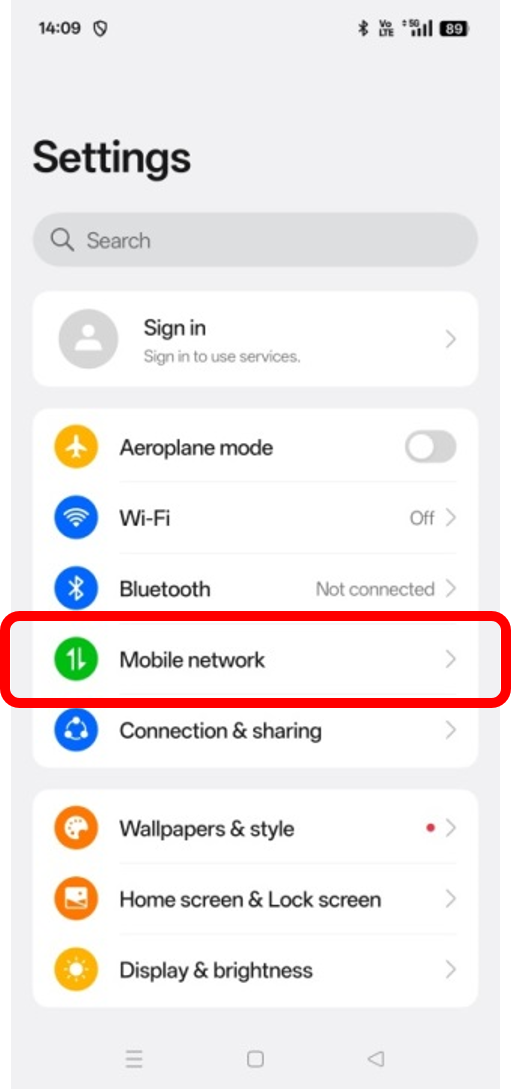 Select「Mobile network」