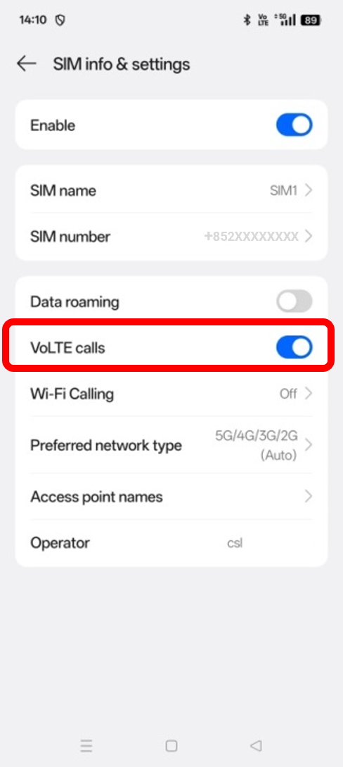 Turn On「VoLTE calls」