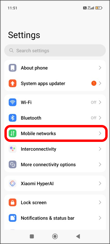 Select「Mobile  networks」