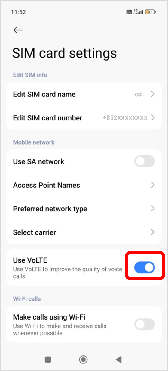 Turn On「VoLTE」