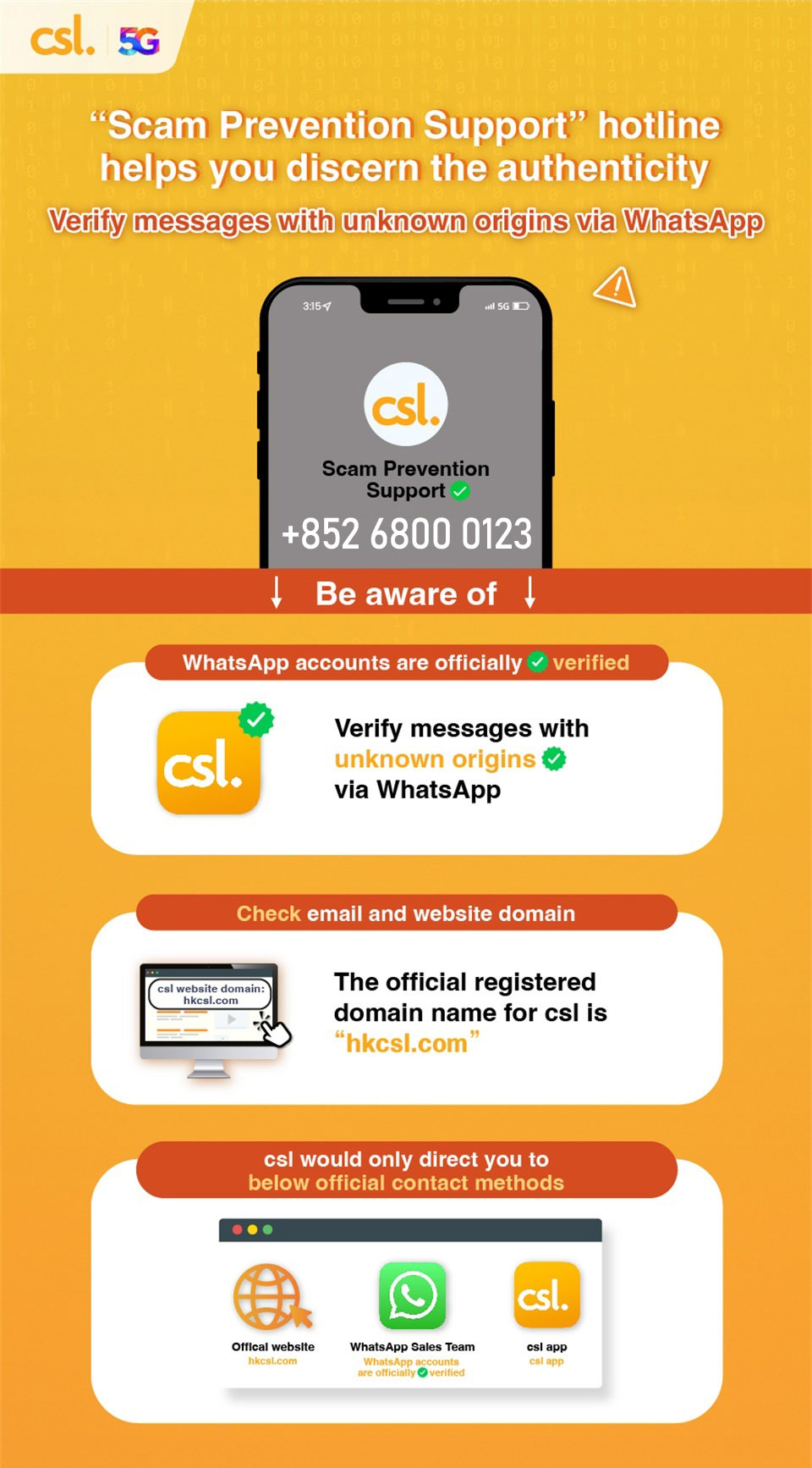 csl Scam Prevention Support WhatsApp 6800 0123