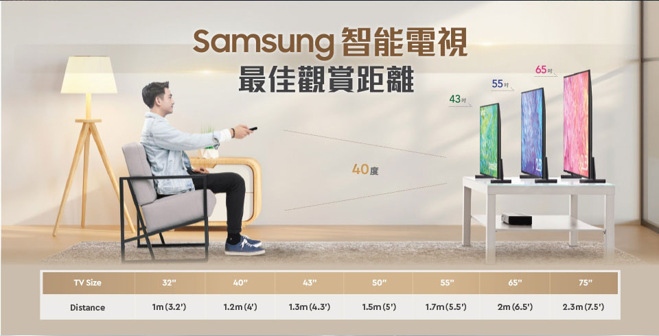 Samsung 智能電視最佳觀賞距離
