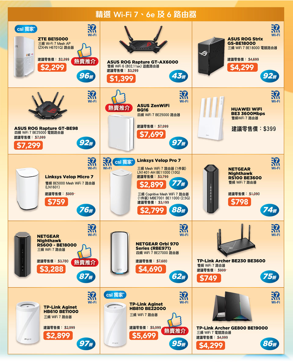 精選 Wi-Fi 7、6e 及 6 路由器