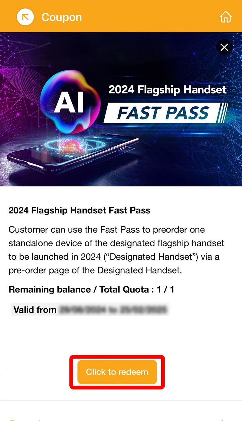 Step 3.2 - Click View details and redeem the 2024 Flagship Handset Fast Pass