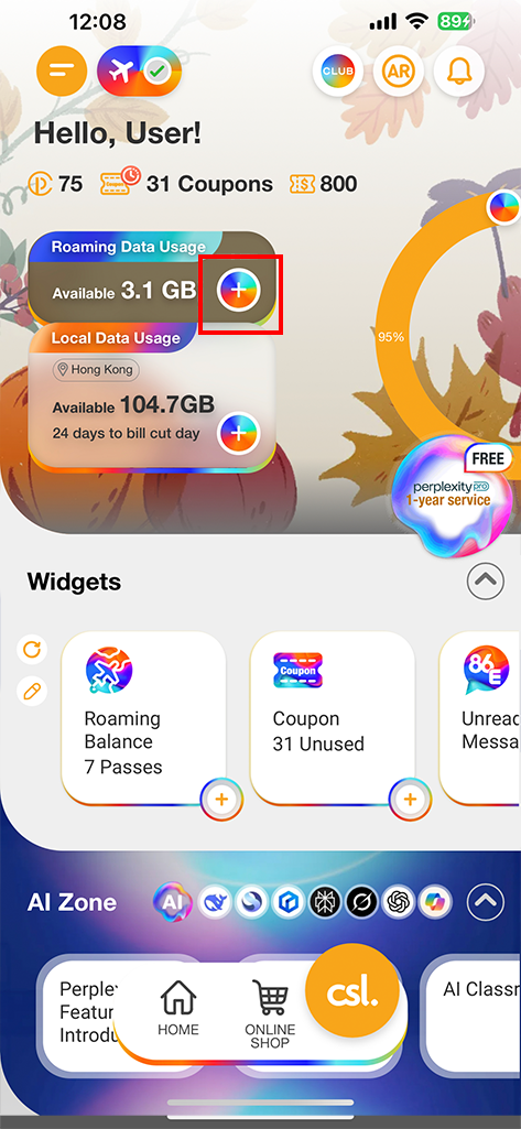 Login csl app and tap the button next to Roaming Data Usage