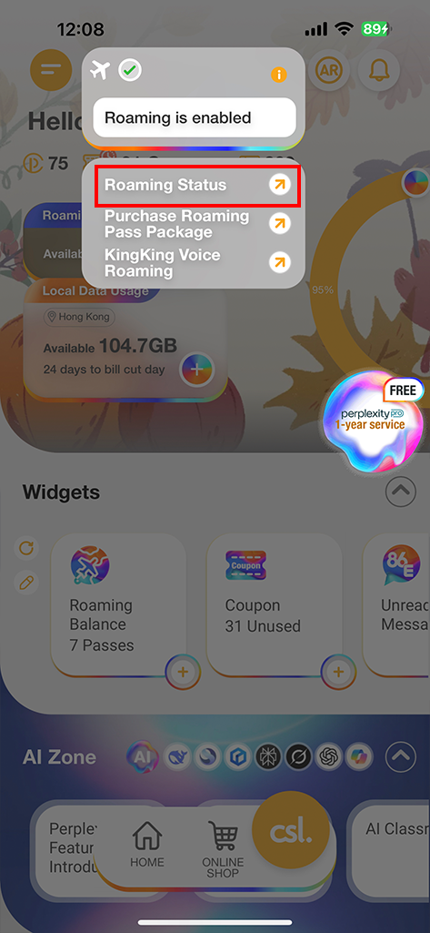 Select Roaming Status