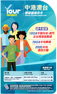 Your Mobile 中国内地澳门台湾漫游数据 10GB / 365日