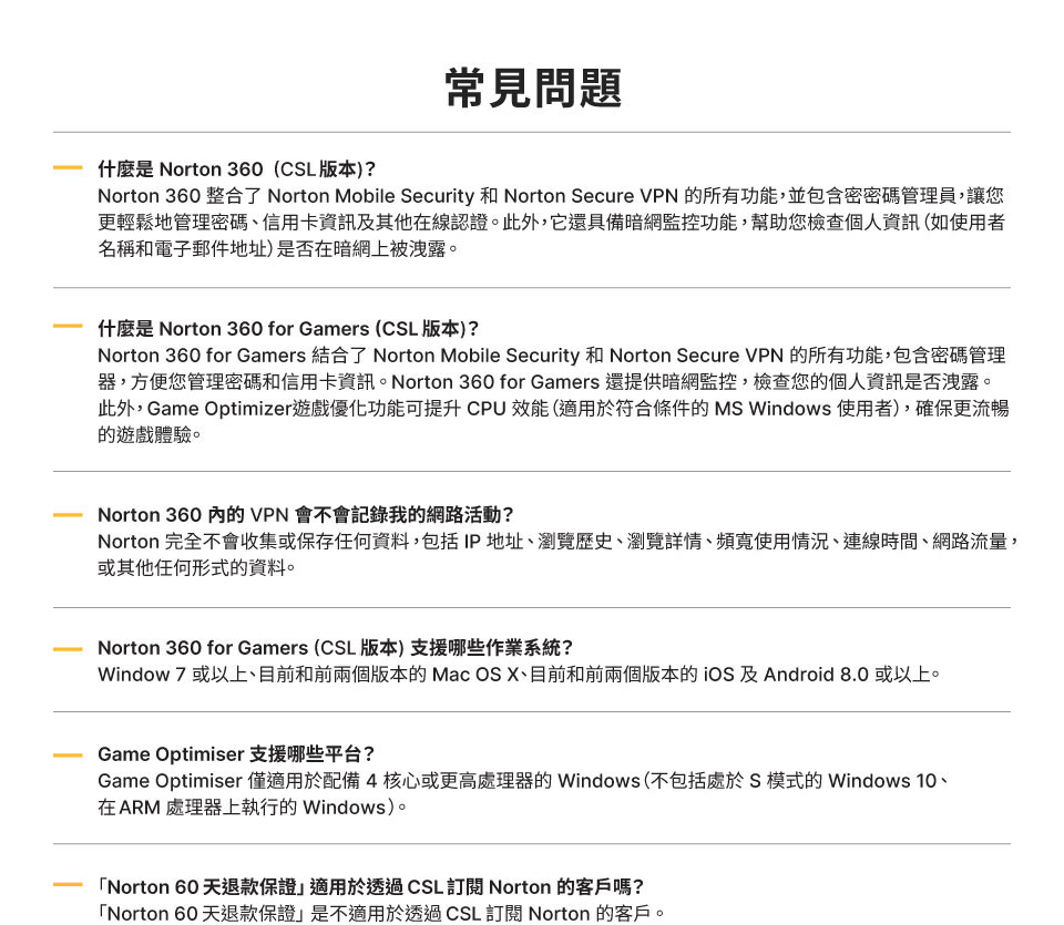 Norton 360 常見問題