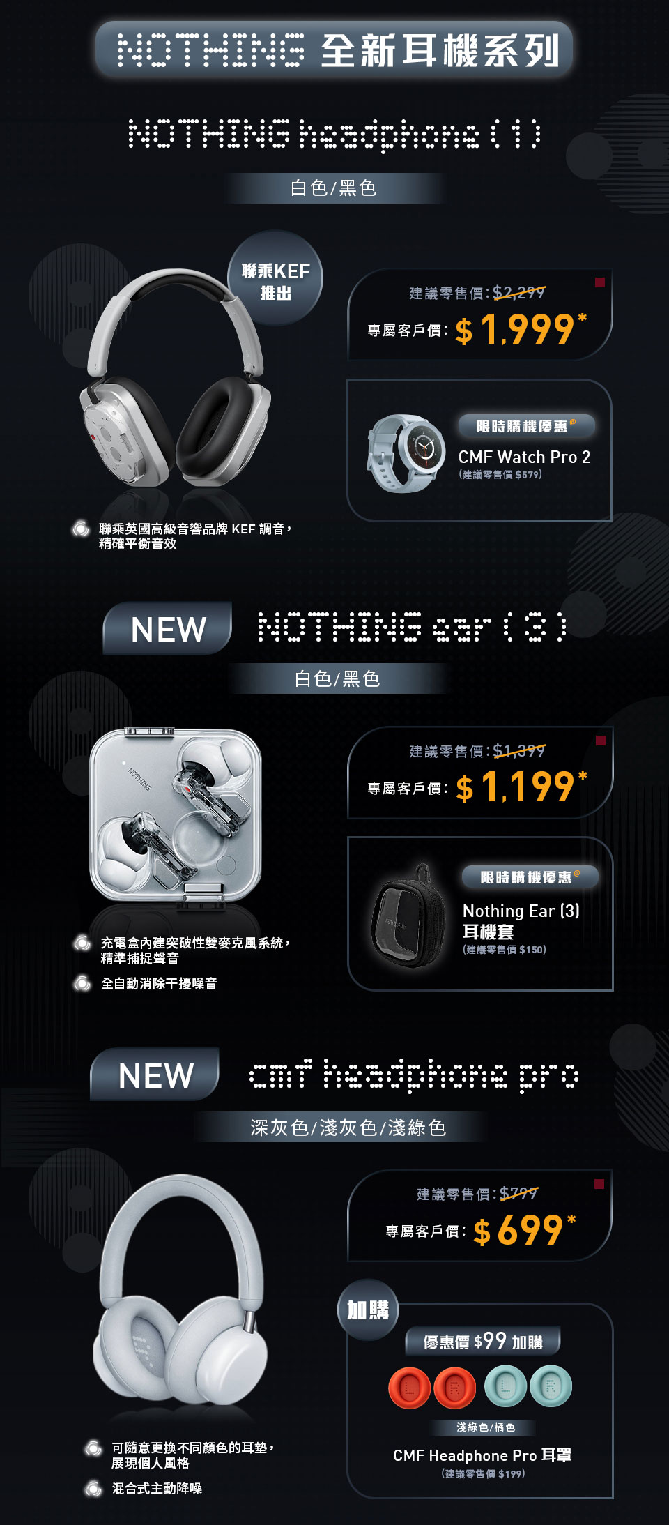 NOTHING 全新耳機系列 | NOTHING headphone (1) | NOTHING ear (3) | cmf headphone pro
