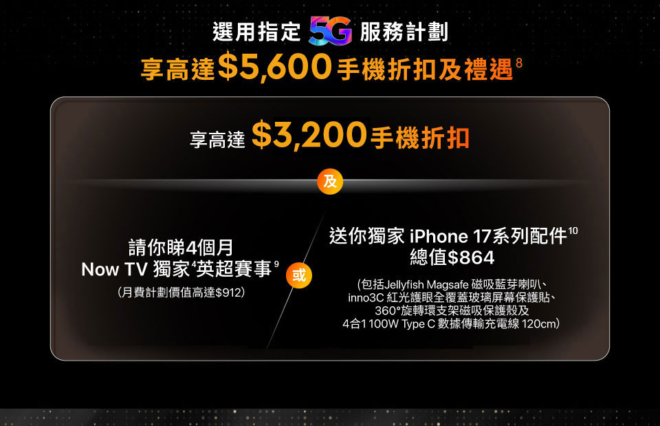 選用指定 5G 服務計劃優惠