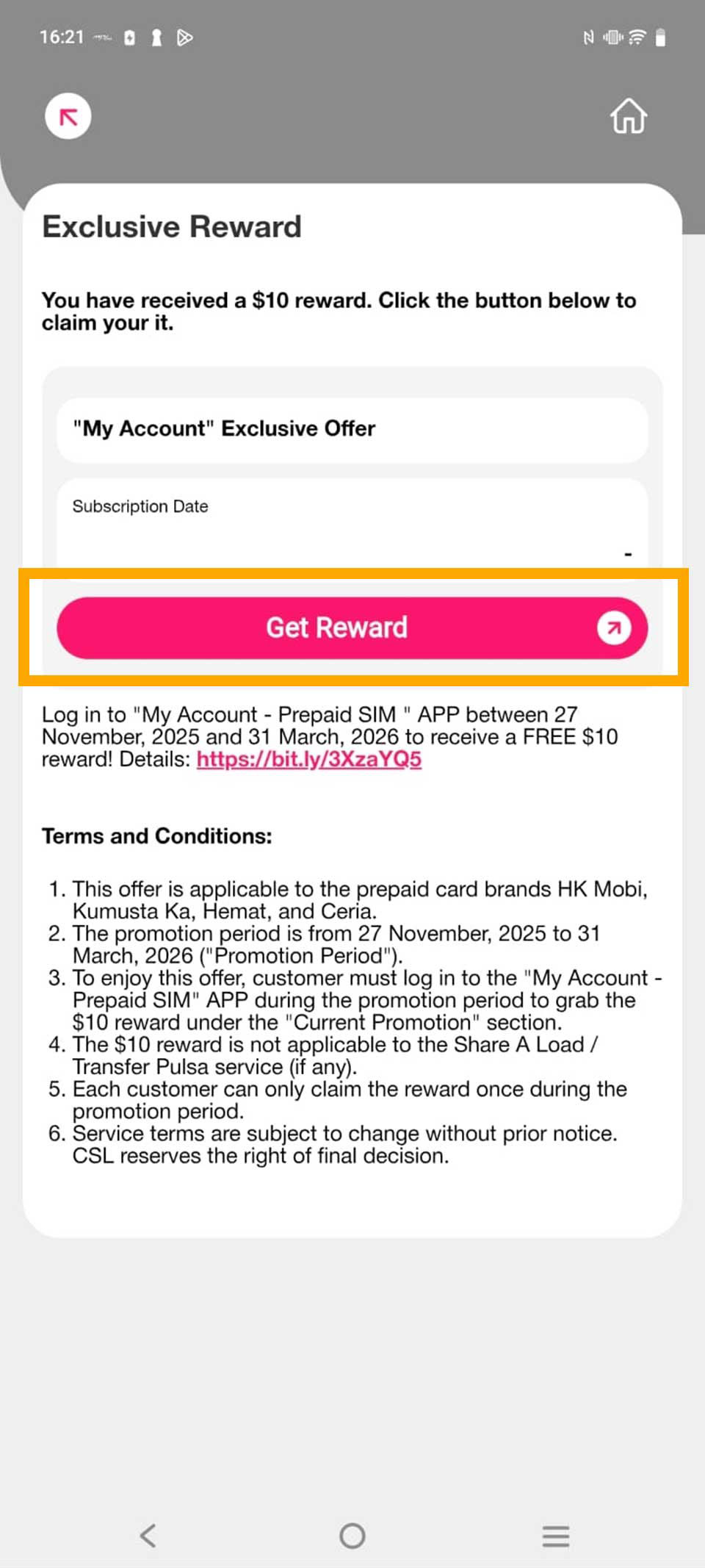 Click “Get Reward”