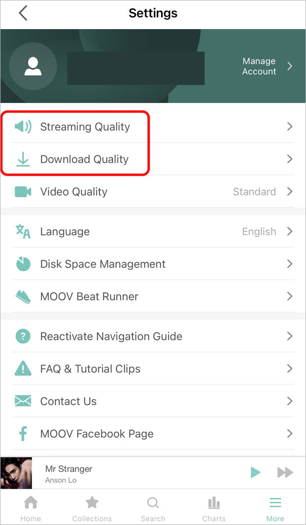 2. Select “Stream quality” or “Download quality”