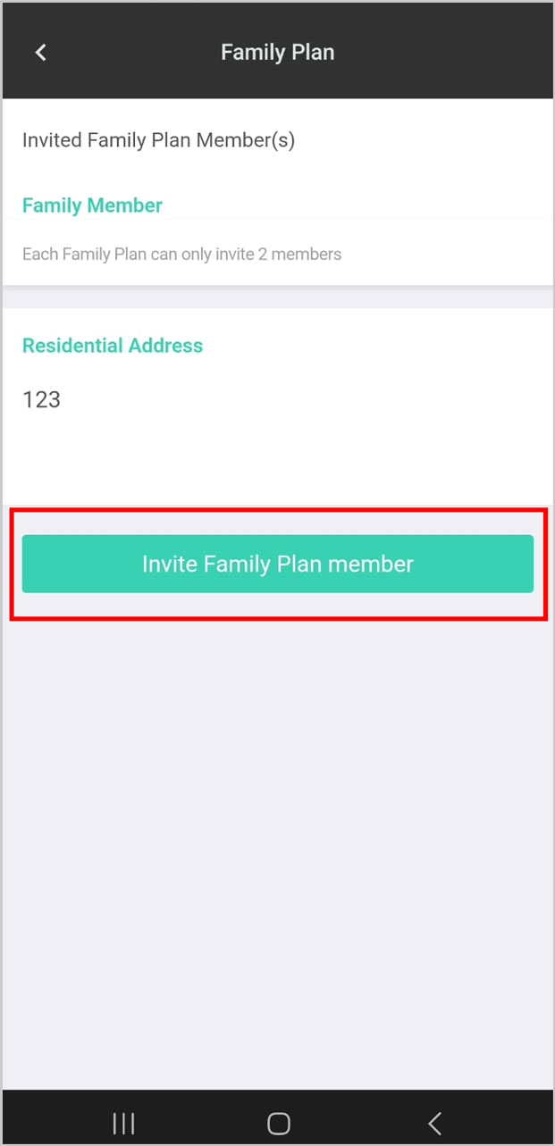 3. Click “Invite Family Plan member“