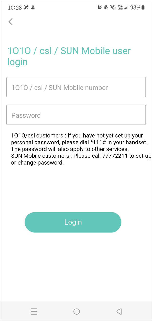 3. Enter your mobile number and password