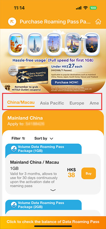Purchase Roaming Pass package in advance