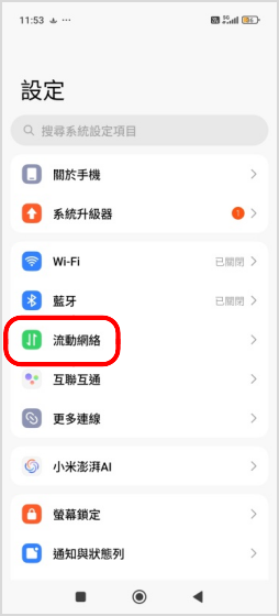點選「流動網絡」