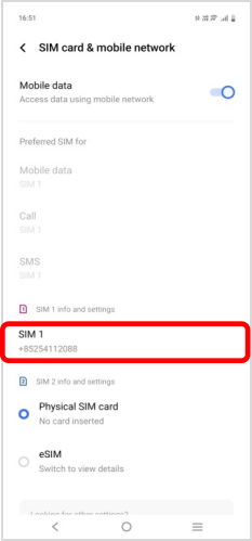 Select 「SIM」for calling